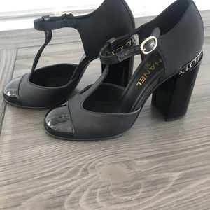 CHANEL Grosgrain Tweed Chain T Strap. ……. SOLD….